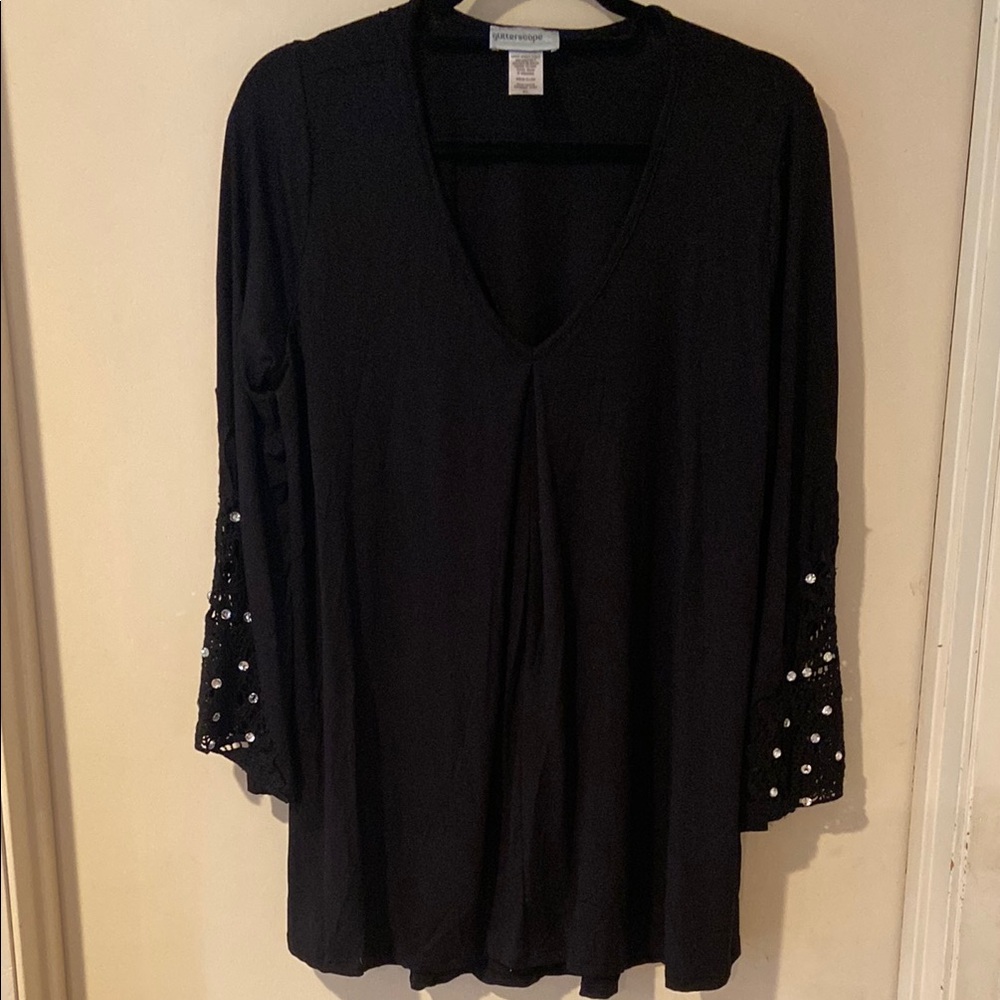Elegant Black Blouse with Sequin Sleeves